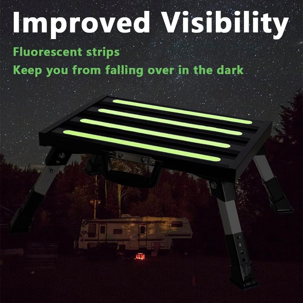 RV Steps, 4-Level Adjustable Folding Step Stool with Non-Slip Rubber Feet