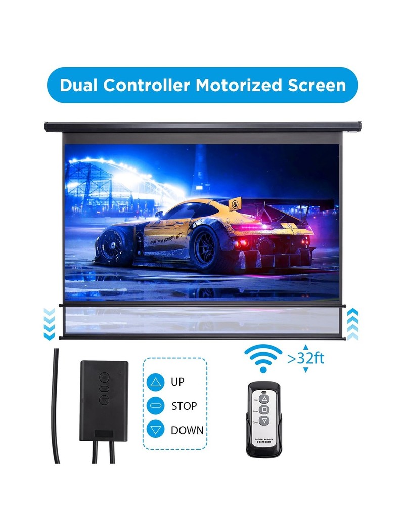 Projector Screen Motorized 100 Inch Electric Projector Screen with Remote Cei...