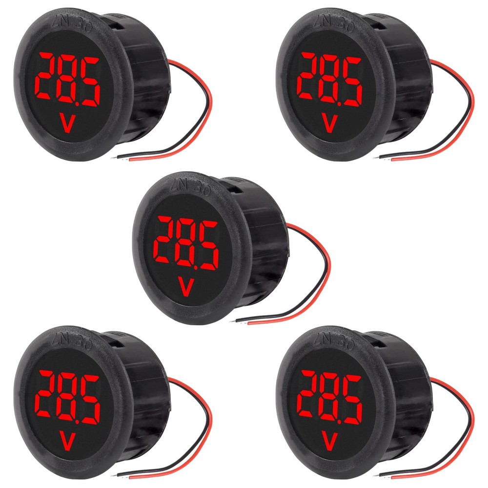 DWEII 5PCS DC 4-100V LED Digital Display Circular Two-Wire Voltmeter Red