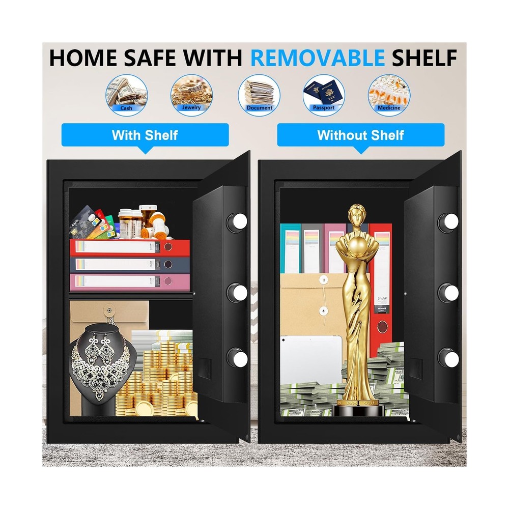 3.4 Cub Large Fireproof Safe Home, Digital Home Safe Box Fireproof Waterproof...