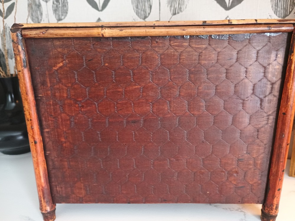 Victorian Bamboo Dark Spotted Desk Organizer Vtg HTF