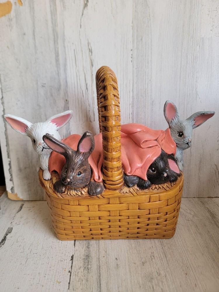 Vintage ceramic Easter Bunny basket unique rabbits spring home decor
