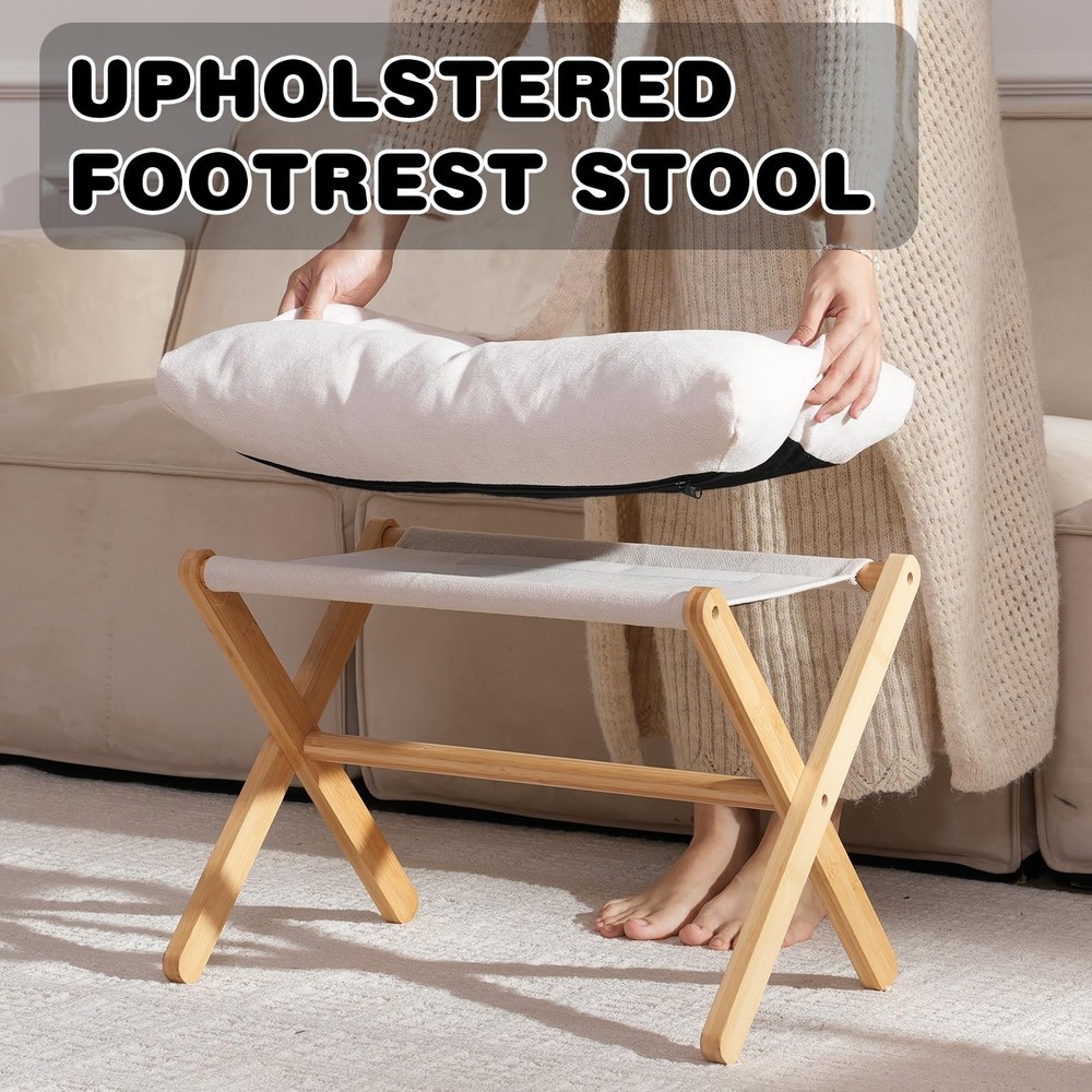 Baveke Bamboo Foldable Ottoman Foot Rest Stool - Portable & Sturdy Support 300lb