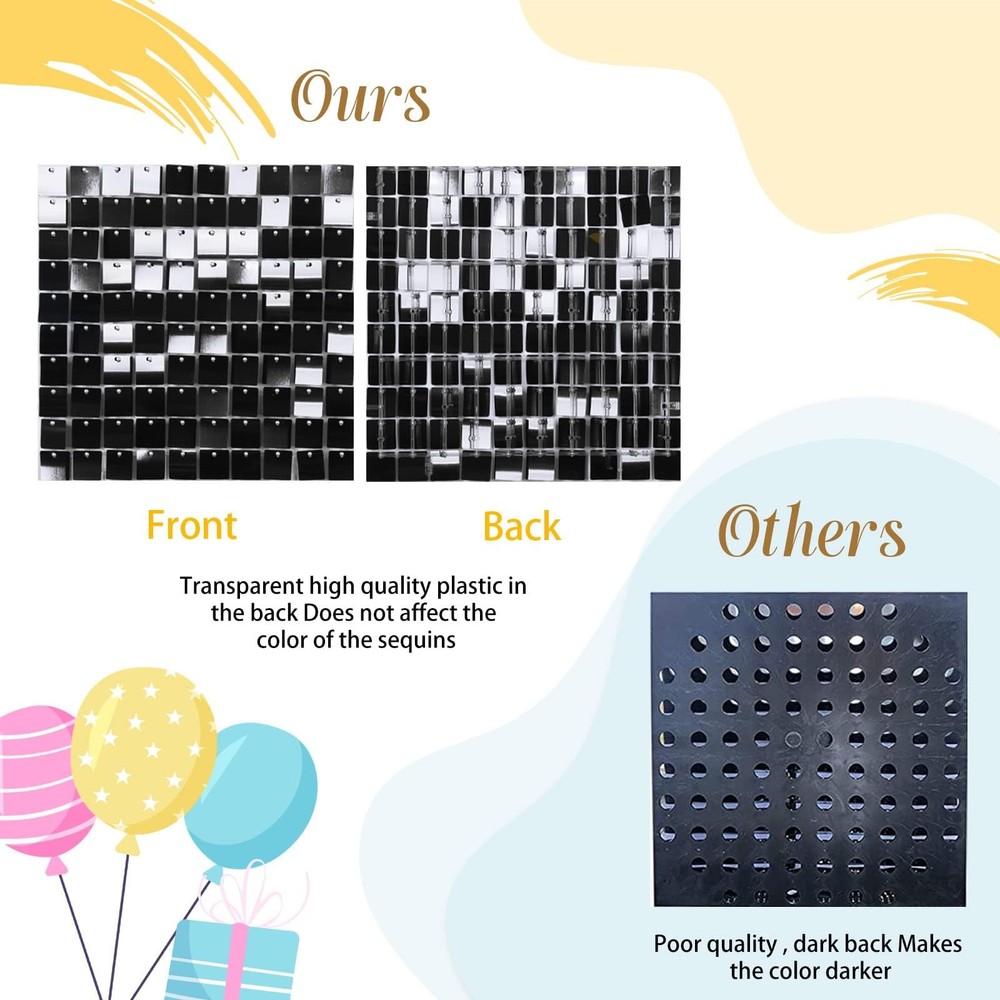 Black Shimmer Wall Backdrop Panels 6ftx6ft Square Sequin Graduation Backdrop for