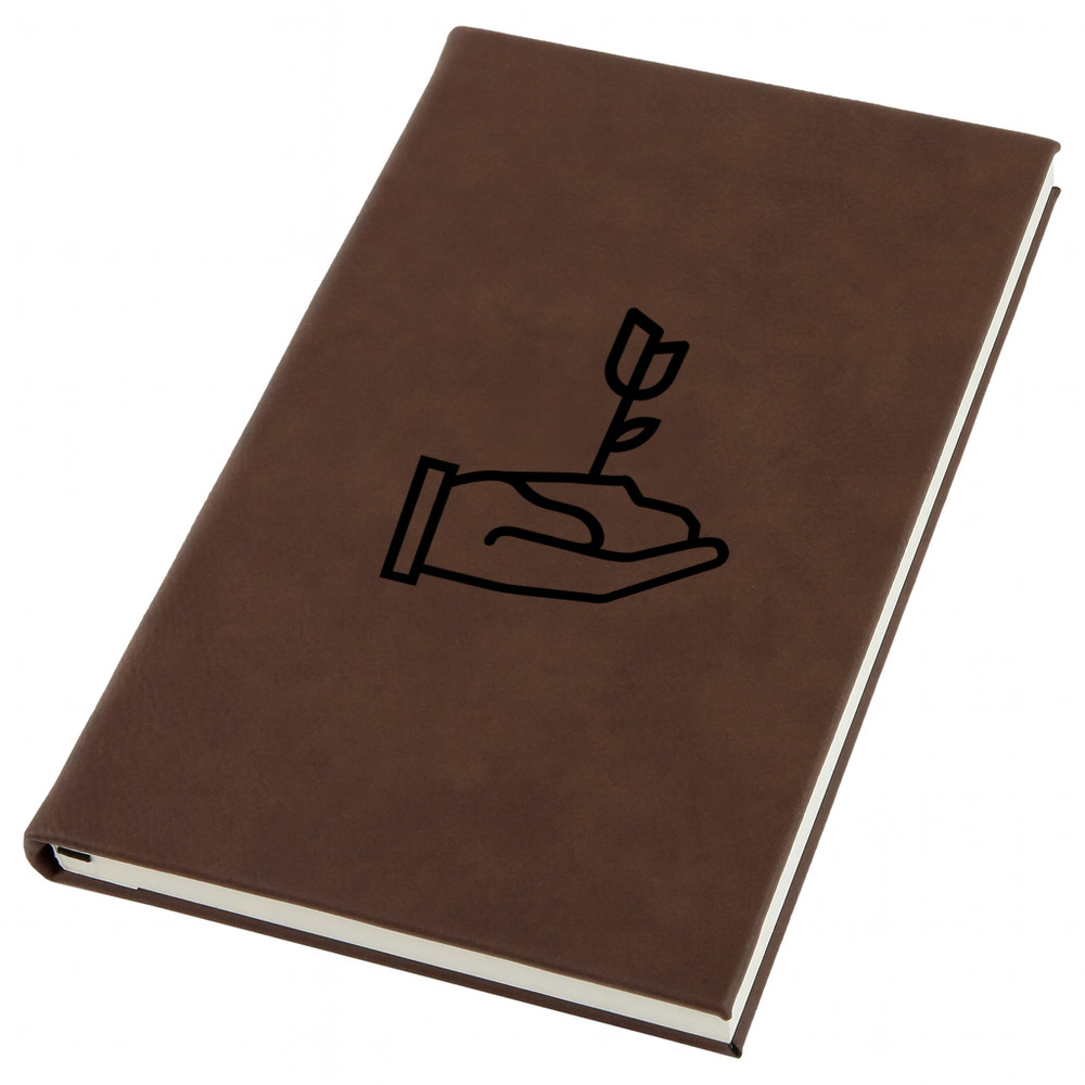 Scoop Flower Engraved Leather Journal, Personal Planner with Lined Pages