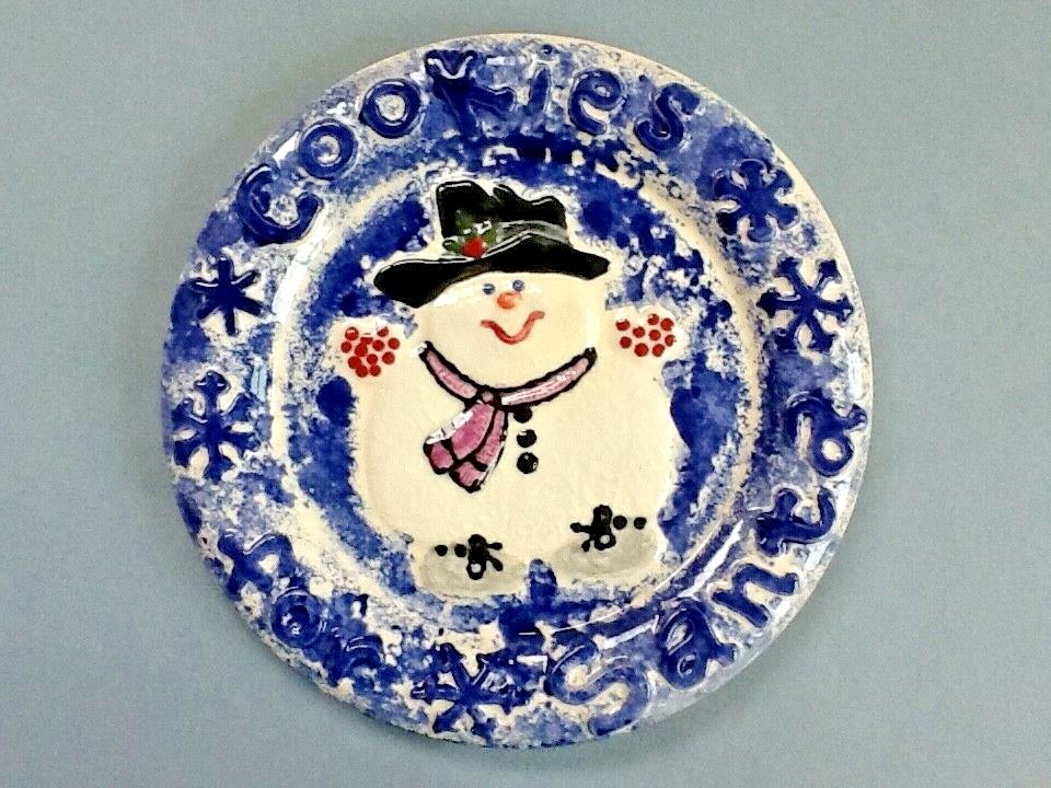 A Cute Ceramic 'Cookies For Santa' Snowman Plate
