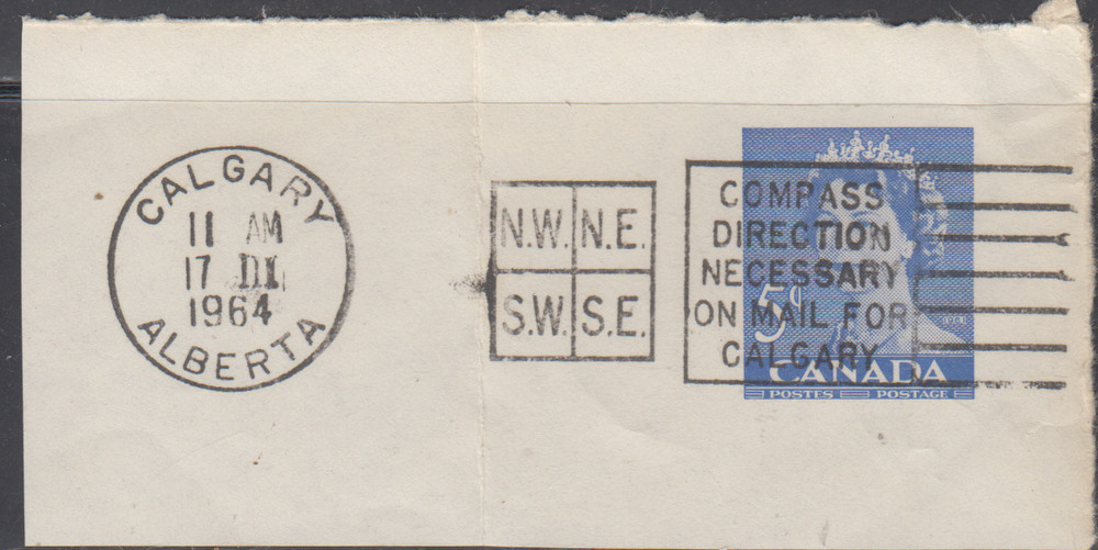 CANADA 1962-64 / CUT SQUARE USED - SCOTT # U79  CALGARY  ALBERTA