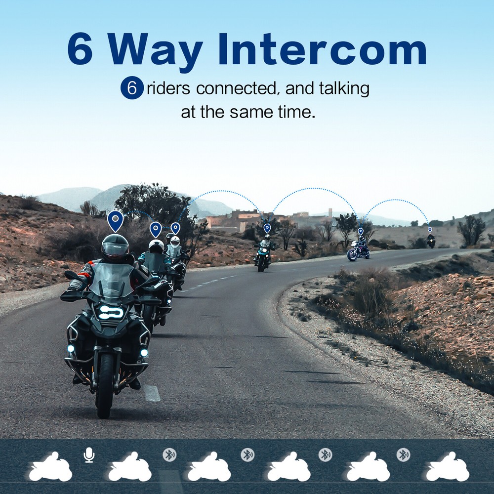 FX6S Headset Motorcycle Helmet Intercom Intercom Motorbike Bluetooth 6Way BT 5