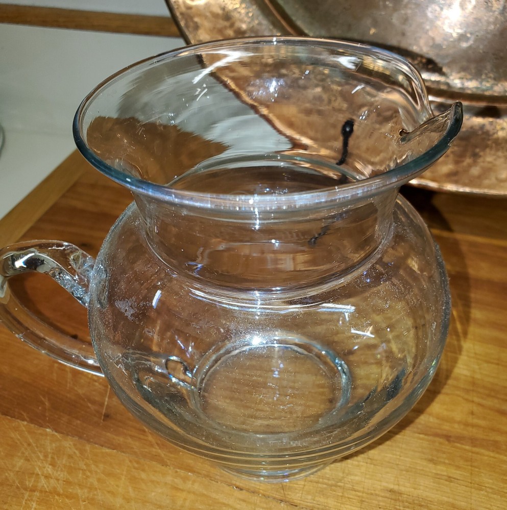 Glass Small Pitcher. Etched 'Cafe Du Paris' On Front