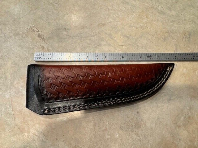 Open top quality Leather knife sheath with nice basket weave tooling