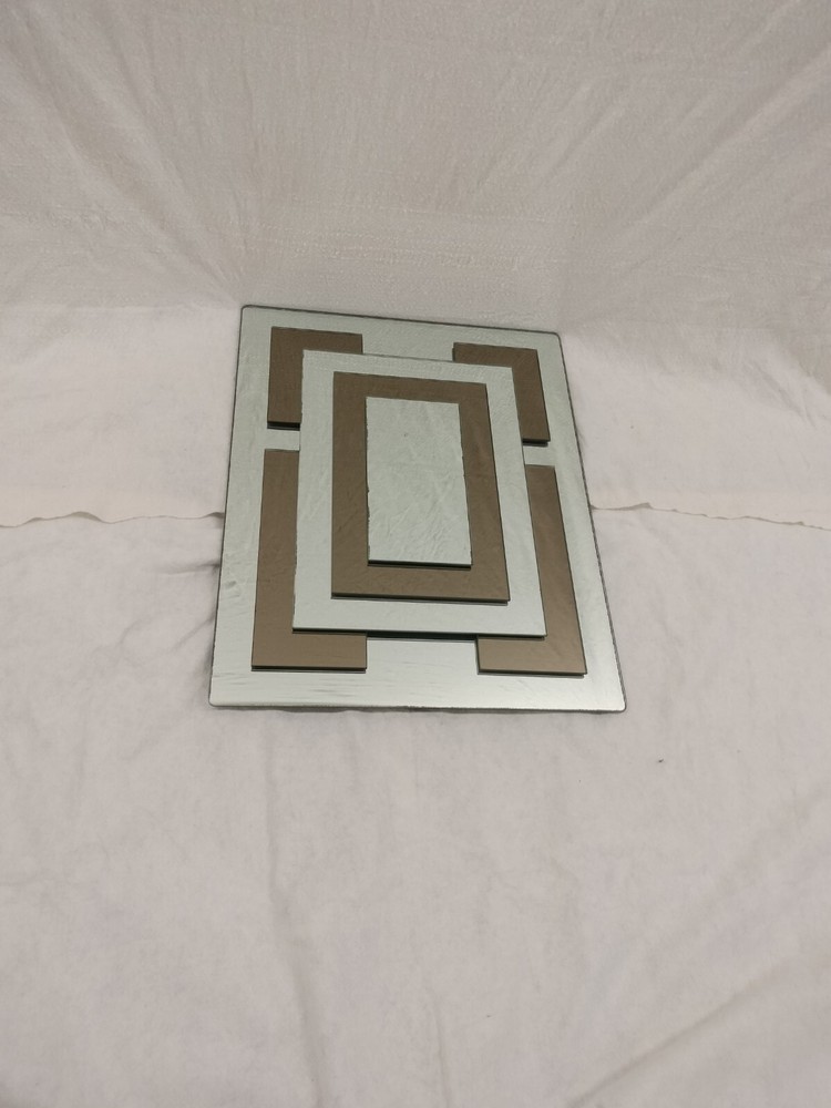mid century modernist Geometric Rectangular Mirror Alternating Smoked Glass 28"H