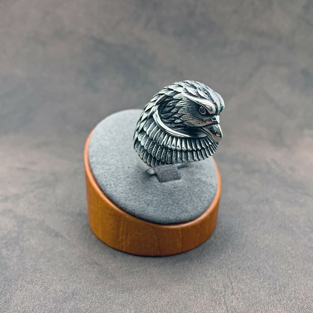 925 Sterling Silver Solid Eagle Head 3D Figure Men’s Ring. Size 11, 13