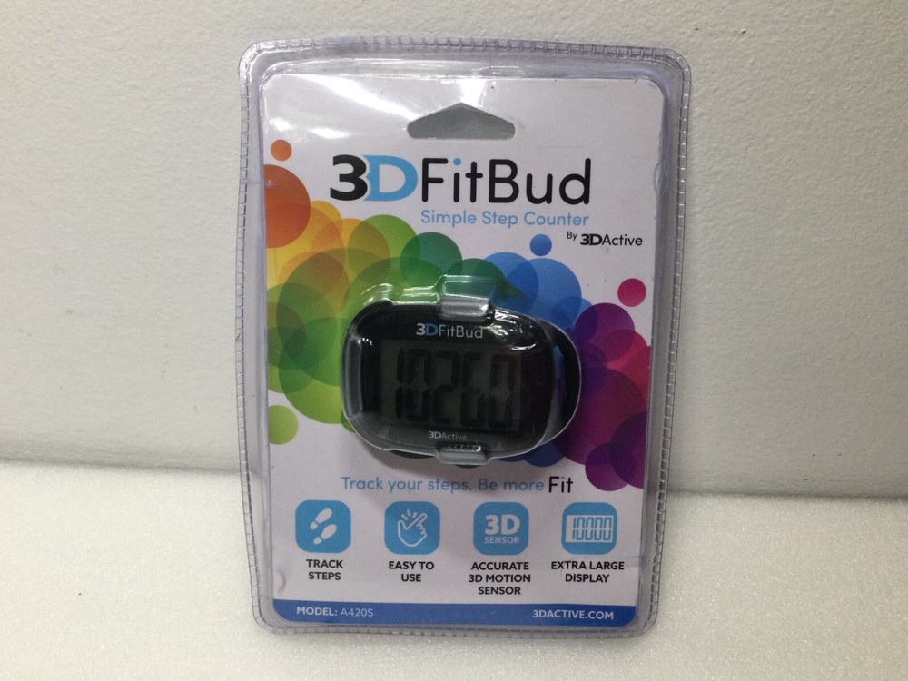 3D FitBud Simple Step Counter Pedometer, Black
