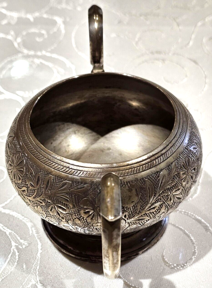 Vintage Melchior Silverplate Etched Creamer & Sugar Bowle EIC India