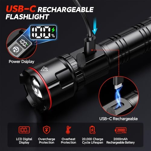 Rechargeable Flashlights Super Bright High Lumens LED Flashlight with 1 Pack