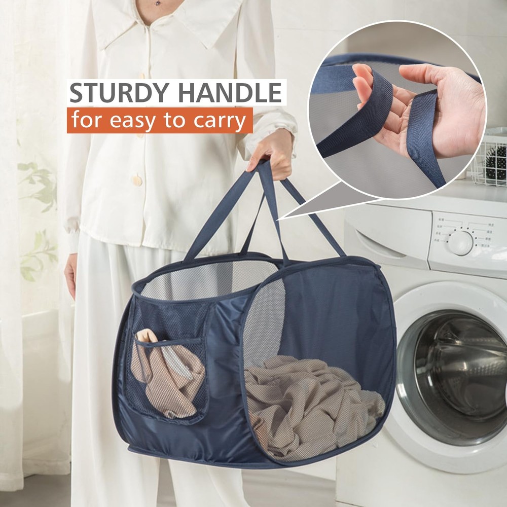 Sturdy Mesh Laundry Hamper Basket Bagpop Up Basket With Side Pocket For Laundry
