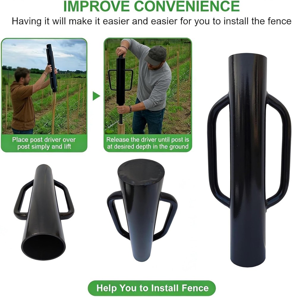 Durable 12LB Fence Post Driver – 24-Inch Black Iron Tool for Quick & Easy Setup