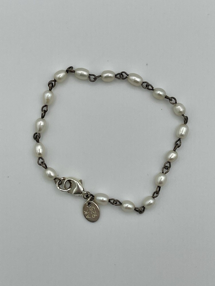 Dainty AK 925 Small Pearl Link Bracelet 7” Long