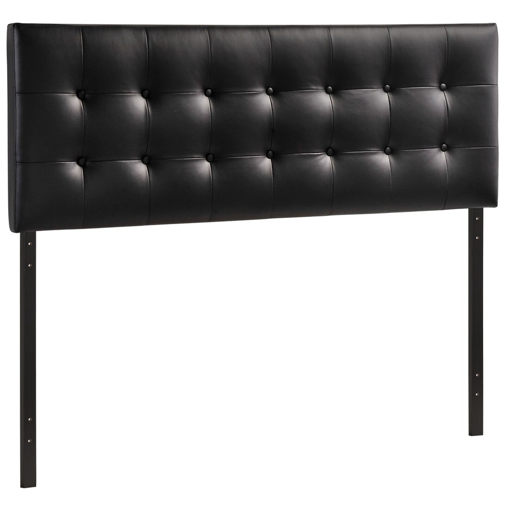 Modway Emily Tufted Button Vegan Leather Upholstered Queen Headboard in Black
