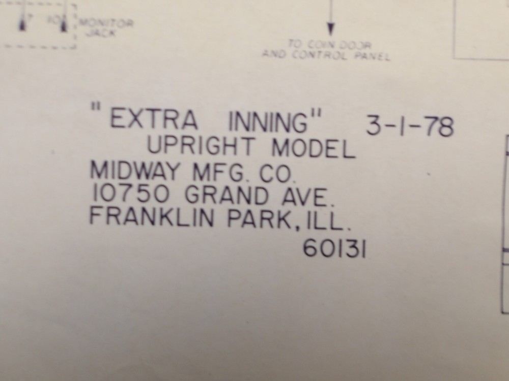 Midway: Extra Inning - Schematic's -NOS
