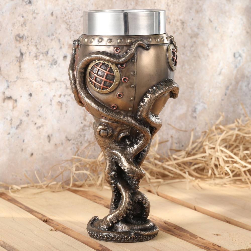 Resin Goblets Steampunk Brass Octopus Grasping Bathysphere Gobletk, Bronze