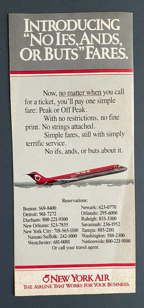 New York Air Timetable Effective October 31, 1984