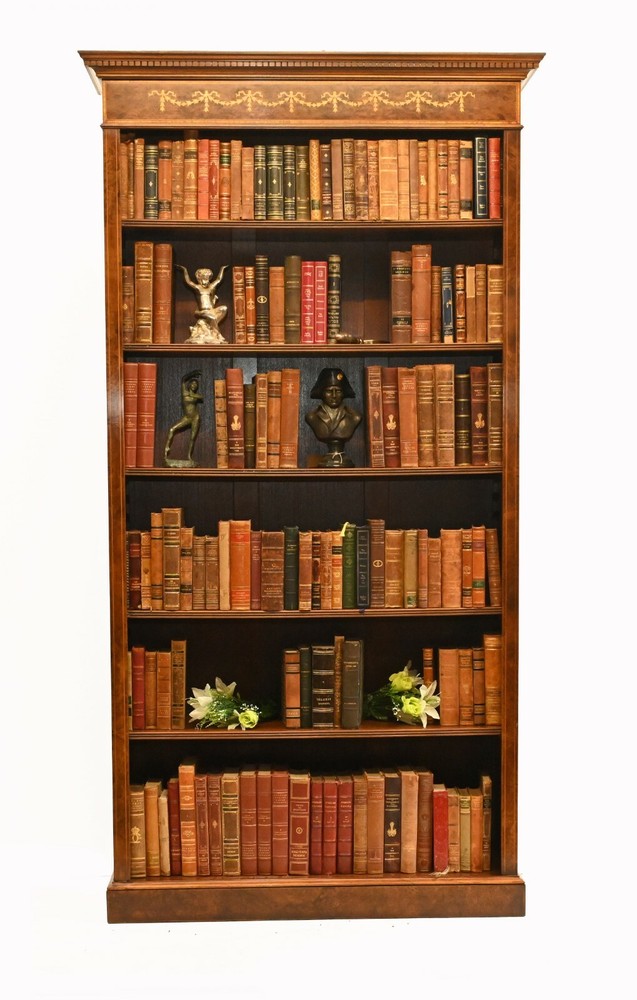 Pair Walnut Bookcases - Regency Sheraton Open Front