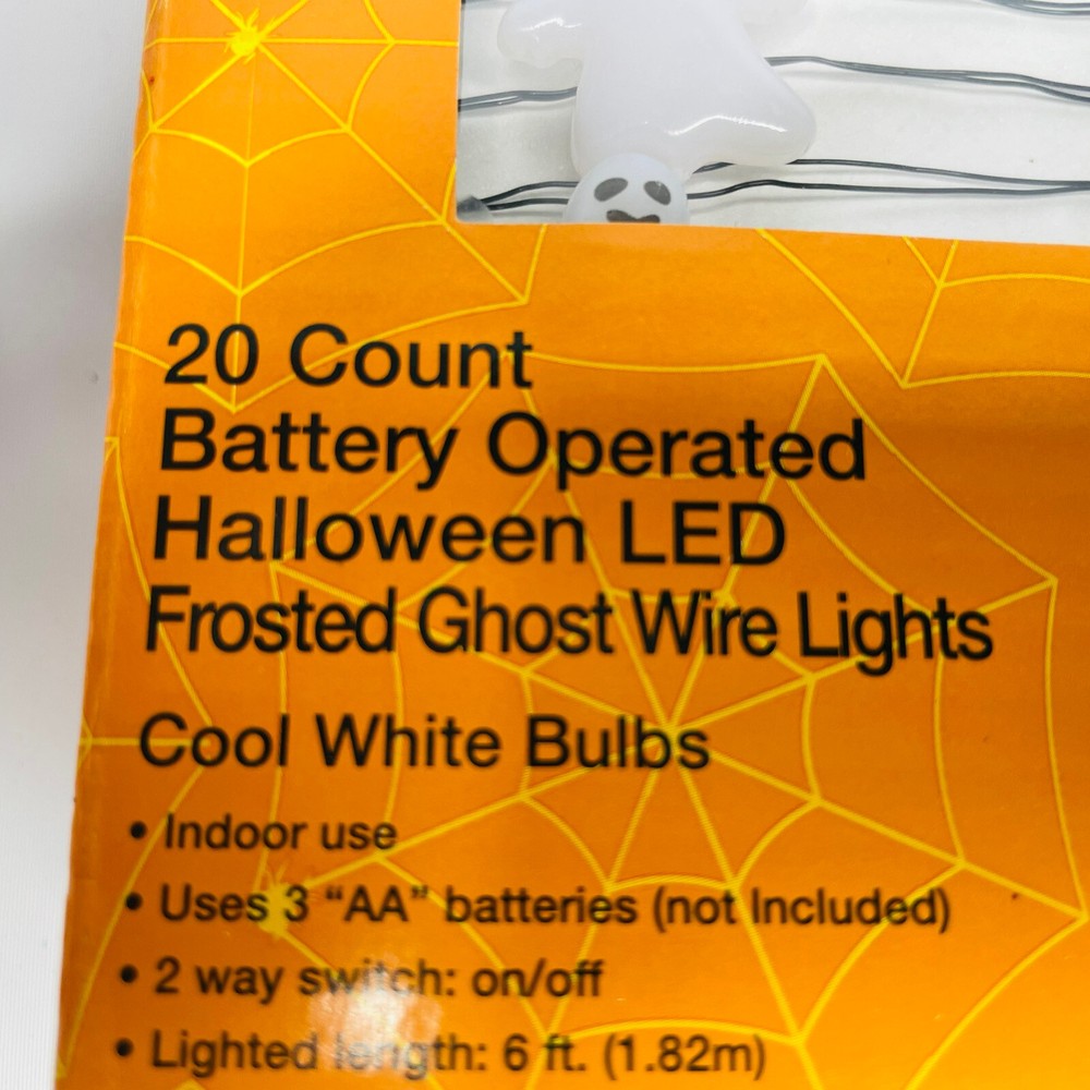 2 pks Spooky Village LED String Lights 1 Pumpkin 1 White Ghosts Black Wire