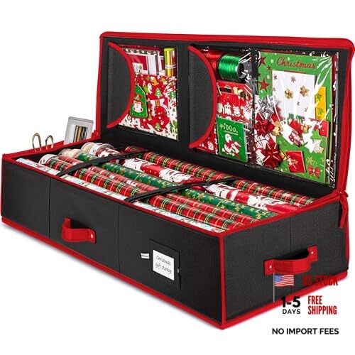 Gift Wrapping Paper Organizer Storage - 40" Gift Wrap Storage Black/Red