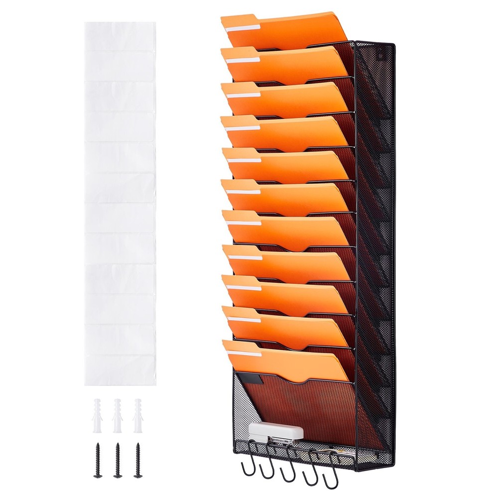 12-Pocket Wall File Rack, Steel Mesh, Arched Design