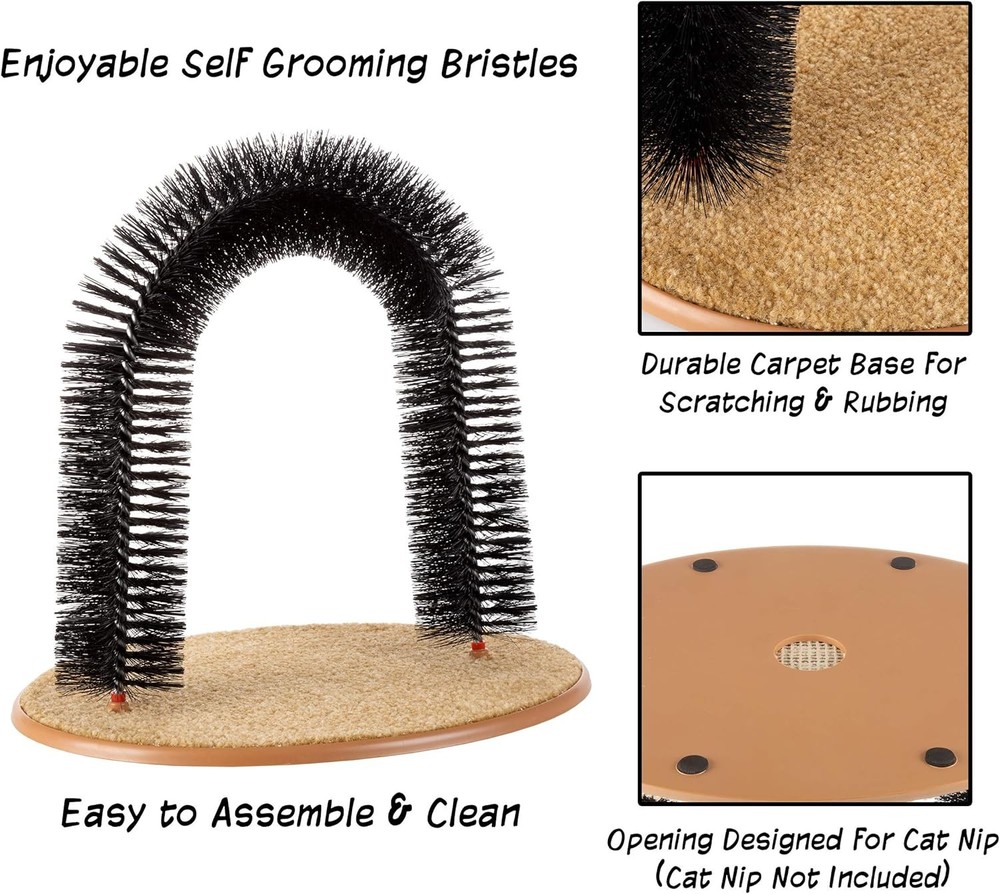 Cat Self-Groomer Bristle Ring Brush with Carpeted Base