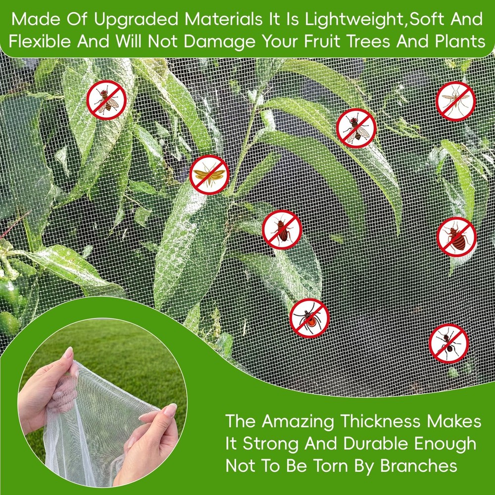 8'x10' Large Fruit Tree Netting for Squirrels and Birds with Drawstring, Inse...
