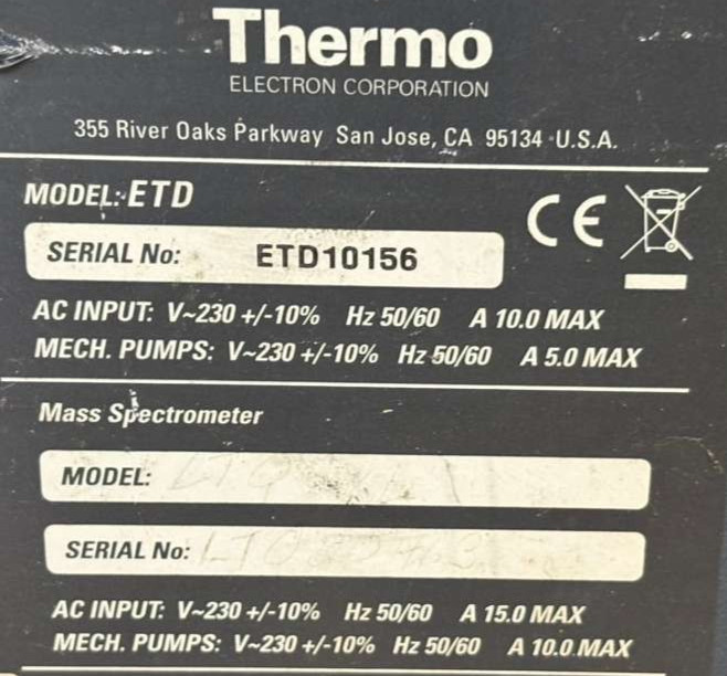 Thermo Electron Mass Spectrometer ETD Electron Transfer Dissociation