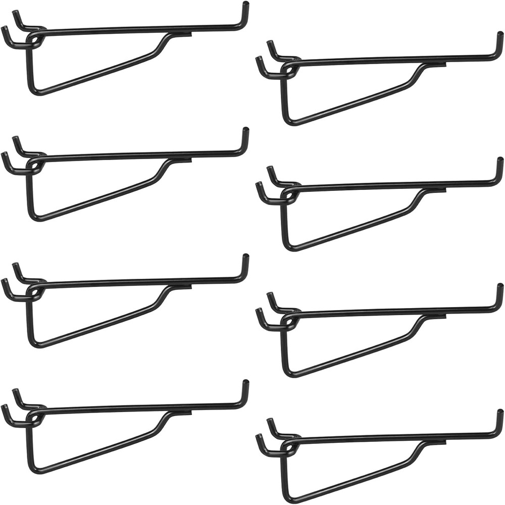 Pegboard Shelf Hooks, 8PACK 6" Black Metal Utility Hook Set, 1/4 Inch Peg Board