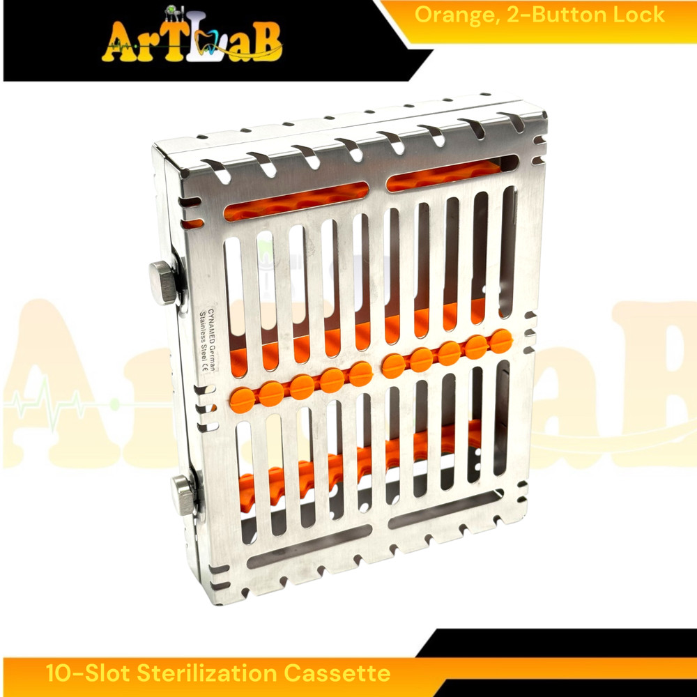 3pk Sterilization Cassettes with 10 Slots, Double-Button, Detachable, German