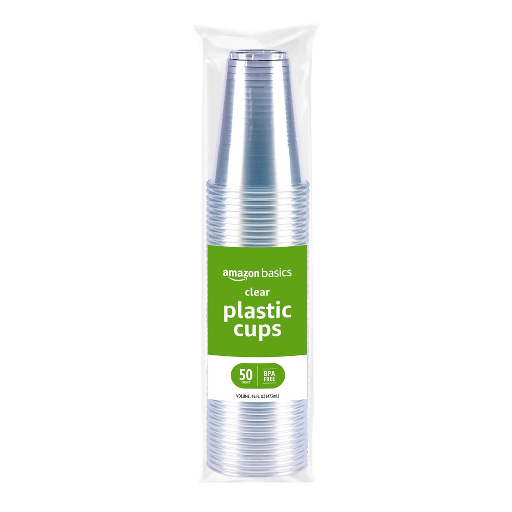 Amazon Basics Disposable Clear Plastic Cups, 16oz, 50 Count 16 Ounces,