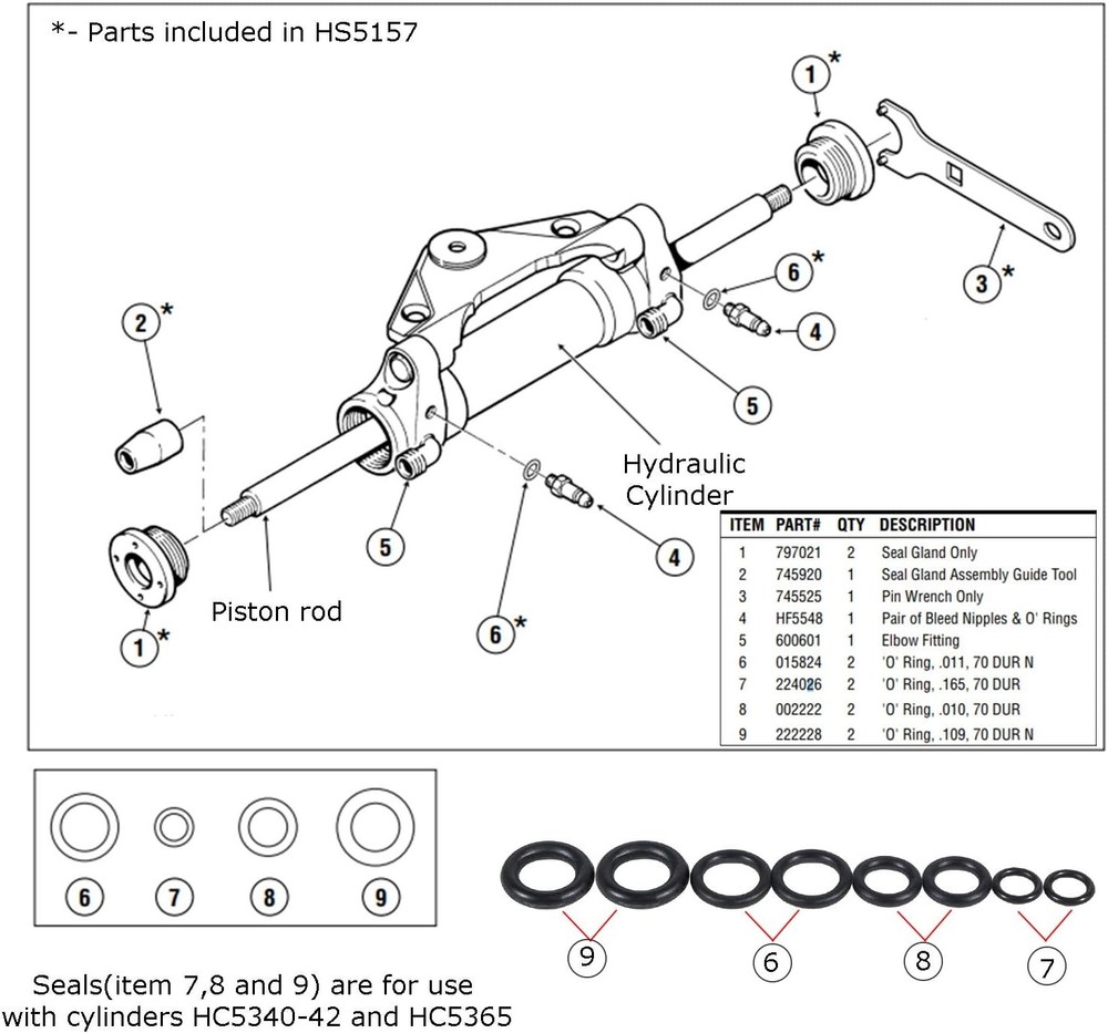 HS5157 Front Mount Hydraulic Steering Cylinder Seal Kit & Support Bracket Puller