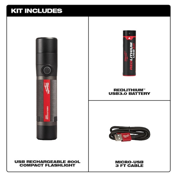 Milwaukee Tool 2160-21 Redlithium Usb Compact Flashlight (800 Lumens)