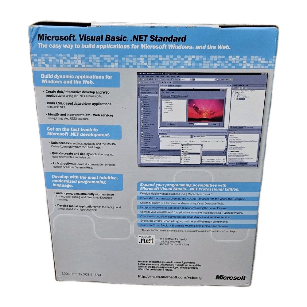 Microsoft Visual Basic .net Standard Version 2002 Software For Windows XP