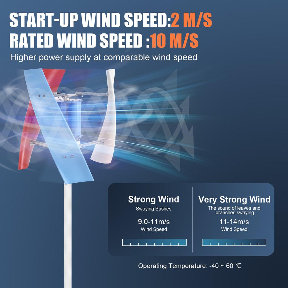 3000W Vertical Axis Wind Turbine Generator with Controller Kit Max 12V/24V