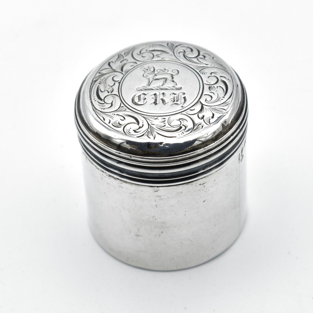 Antique Early Victorian Solid Silver Pill Box Snuff Pyx Box 1844