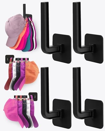 Hat Rack for Hat Storage (4-Pack), Multi-Purpose Hat Organizer, Black 4-pack