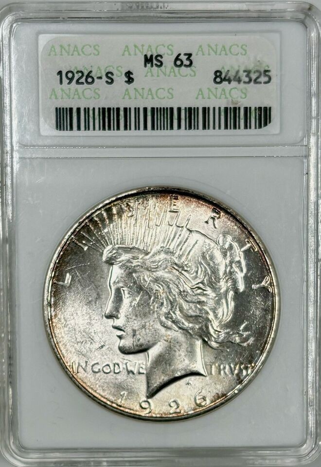 1926-S Peace Silver Dollar ANACS MS63 Old Soapbox Holder-Blast White
