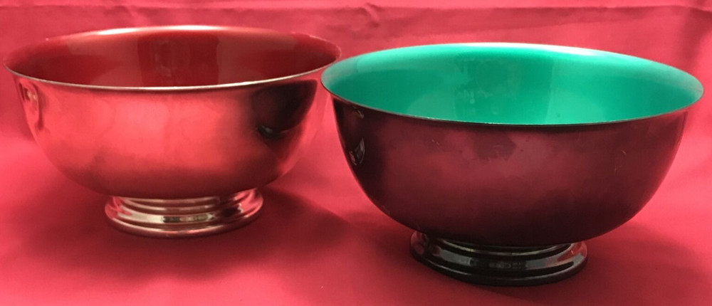 2 Pc Silverplated ENAMELED BOWLS Reed & Barton #105 Red & Green