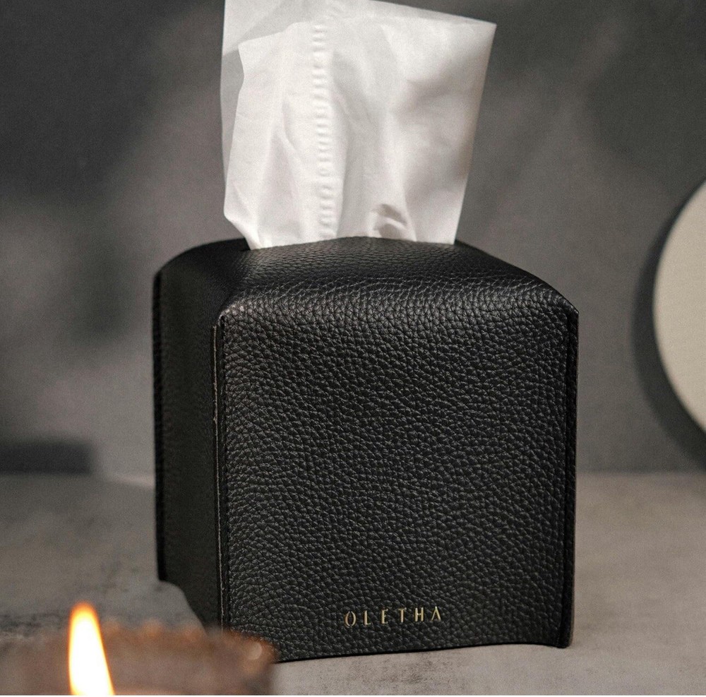 Oletha Square Tissue Box Cover, Tissues Cube Box Holder, Black.