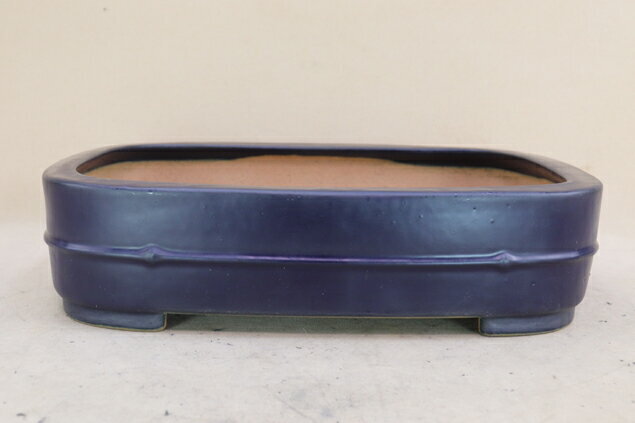 Bonsai Pot, Reihou Craft, Ruri-Glazed Bamboo Strap Rectangular Pot 35cm