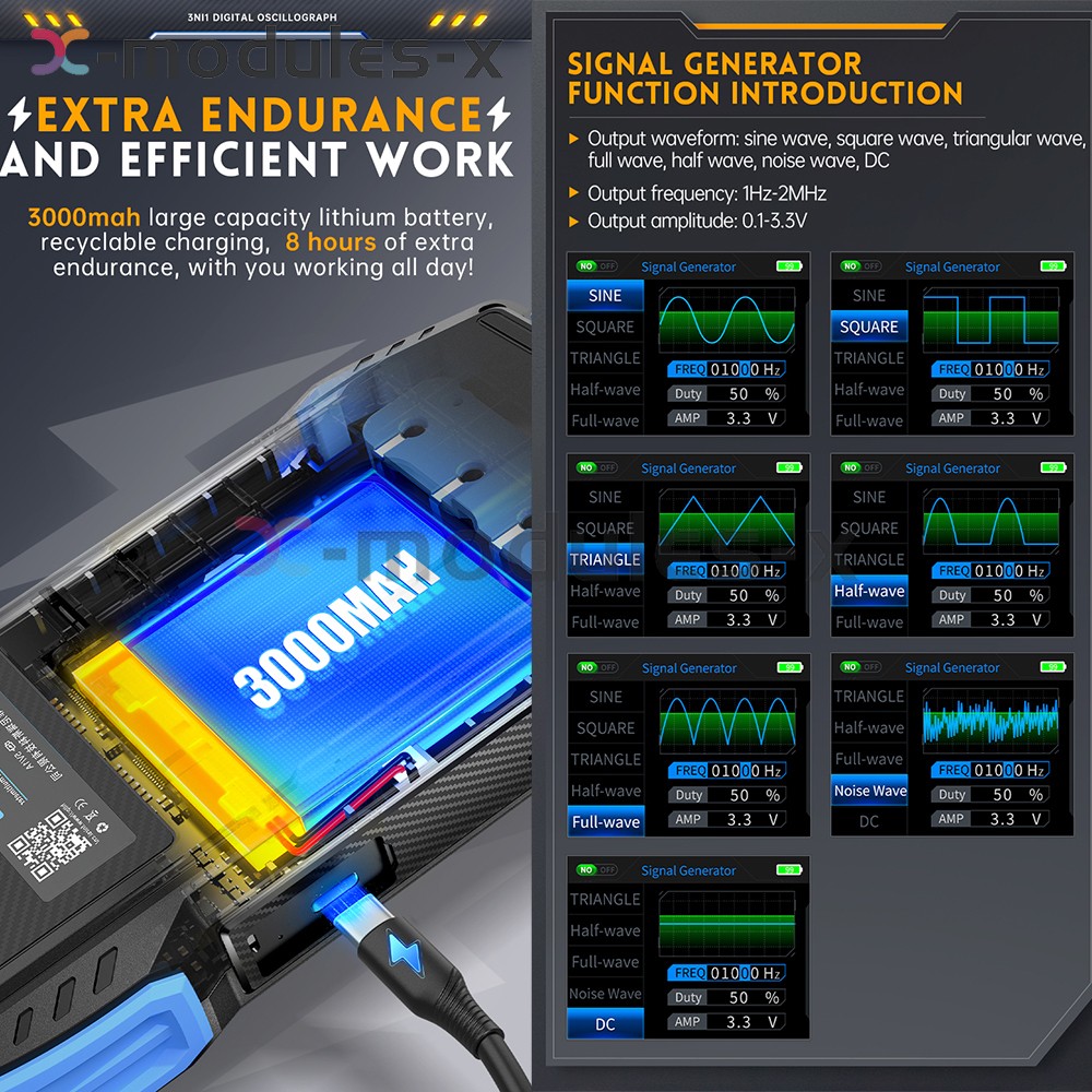 FNIRSI 2C23T Handheld Digital Oscilloscope Multimeter Function Signal Generator