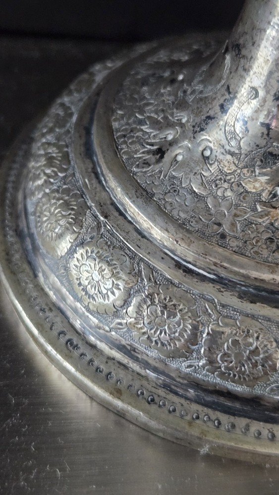 Large Genuine Antique Middle Eastern Solid Silver Vase Tree Of Life Design