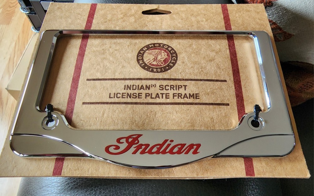 Indian Motorcycle License Plate Frame Script Decal, Sticker, Emblem