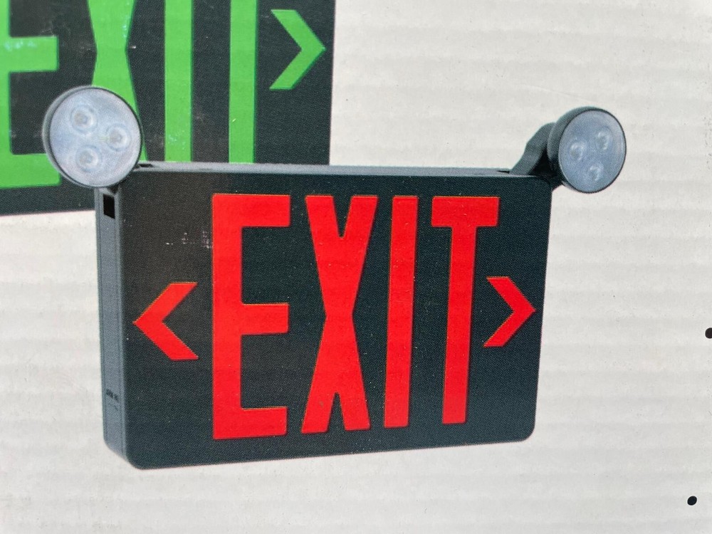 LED Exit Sign / Emergency Lighting Combo Red Letters Black Housing High Lumen